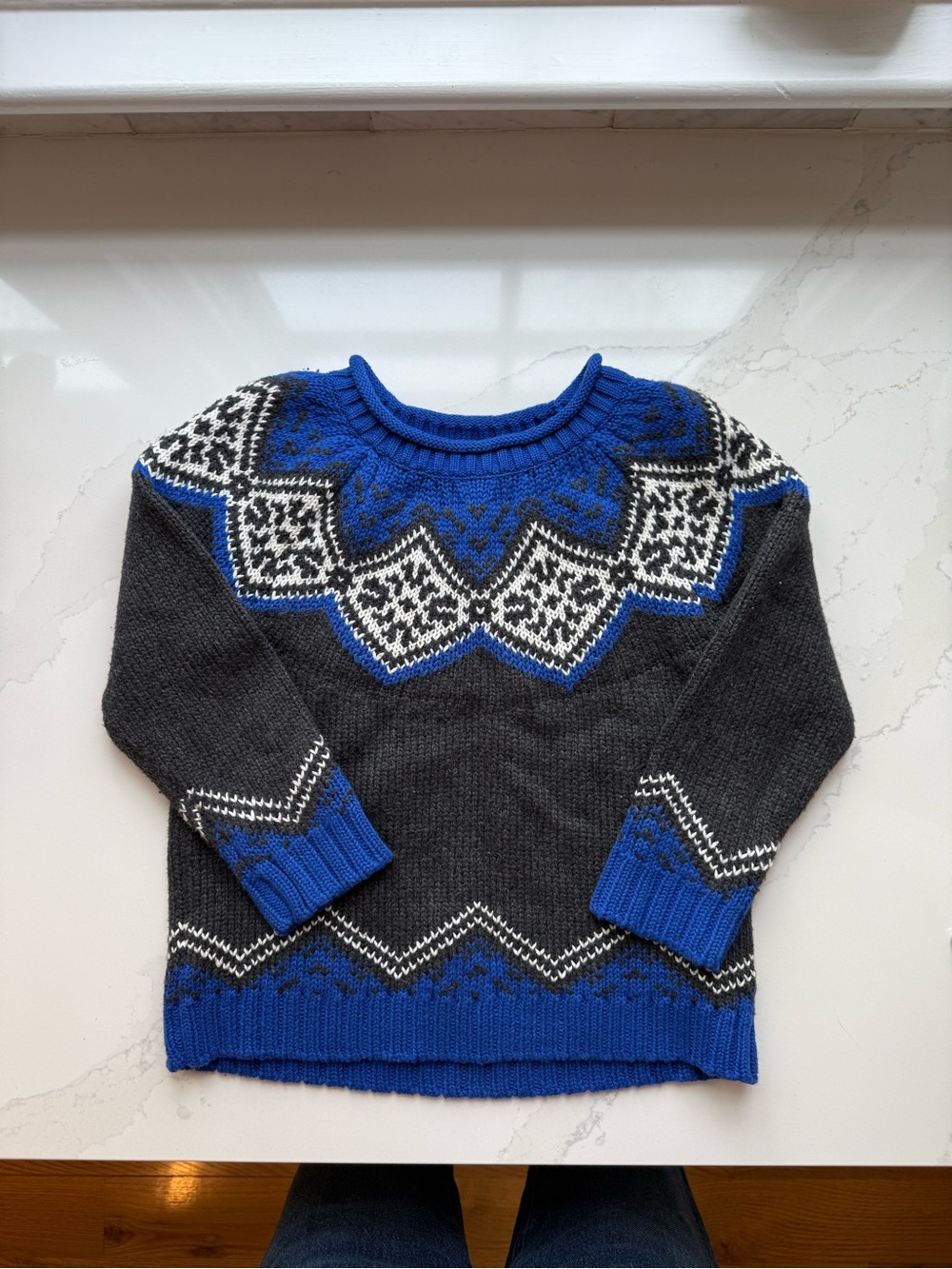 Hanna Andersson boys Fair Isle - Blue Gray & White Rollneck Sweater - like new